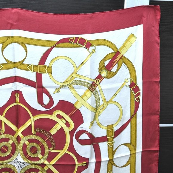 Authentic HERMES Scarf "Eperon D'or" Silk Red - Picture 14 of 16